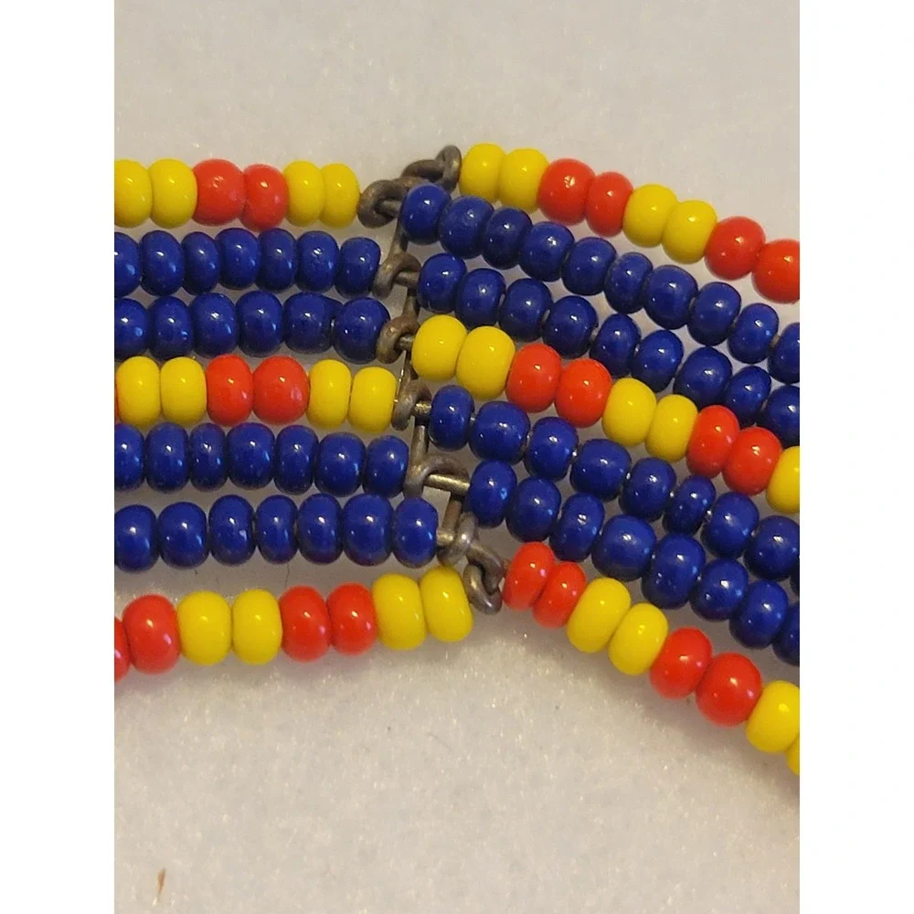 Beaded Collar Necklace Maasai Tribal African Boho Ethnic Statement Blue Red